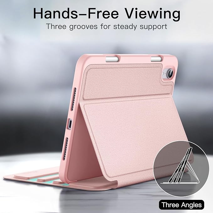 JETech Case for iPad mini (A17 Pro, 2024 Model, 7th) / Mini 6 (2021 Model, 6th) with Pencil Holder, Slim Folio Stand Protective Tablet Cover, Multi-Angle Viewing (Pink)