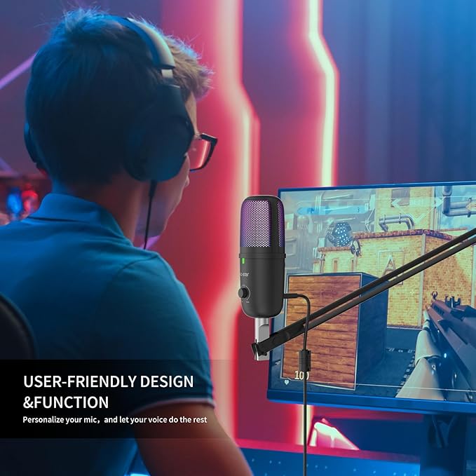 Pro USB Microphone for PC/PS5/Mac - Gaming, Streaming & Podcast Studio Mic with Omnidirectional Sound, RGB Lighting, Quick Mute, Noise Cancellation - Includes Pop Filter, Shock Mount, Boom Arm