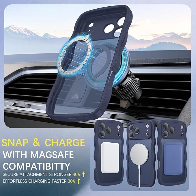 BENTOBEN Magnetic for iPhone 17 Pro Case, Cute Wavy Full Camera Protection [Compatible with MagSafe] Matte Anti-Slip Bumper Women Girls Boys Protective Cover for 17 Pro 6.3", Deep Blue