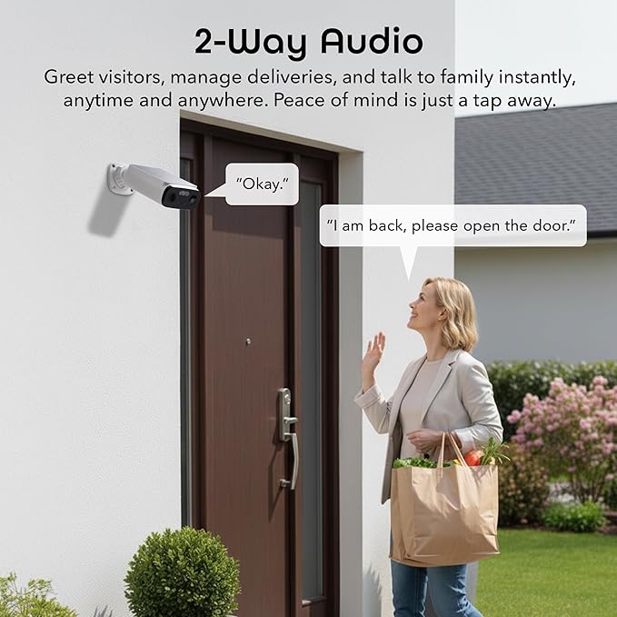 Geeni Falcon Smart Solar Battery Camera 2K+ – Outdoor Camera Wireless, Weather Resistant with Solar-Powered Battery, Motion Alerts, Color Night Vision, Two-Way Audio — 1-Pack, White