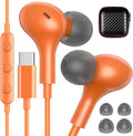 iMangoo for Apple USB C Wired Headphones, Hi-Fi Sound Corded Earbuds, Ergonomic Small in Ear Buds for iPhone 17 Pro Max/17e/16 Plus/16e/15, for Samsung S26/S25 Ultra/for Pixel Type C Earphones Orange