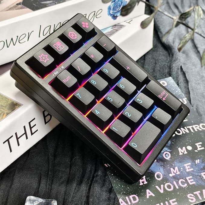 BOYI TD21 Hot Swap Numpad,21 Keys Mini Numpad Portable Keypad Bluetooth5.0/2.4G/Wired Number Pad Keyboard PBT Keycaps RGB Backlit Type-C Mini Keyboard (Cool Black Cherry Keycaps)