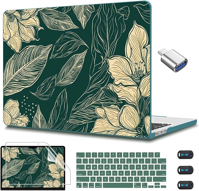 CISSOOK Compatible with MacBook Air 13.6 inch Case 2022 2023 2024 2025 2026 Release A2681 A3113 A3240 A3449 M2 M3 M4 M5, Plastic Hard Shell Case Keyboard Cover Screen Protector, Elegant Floral