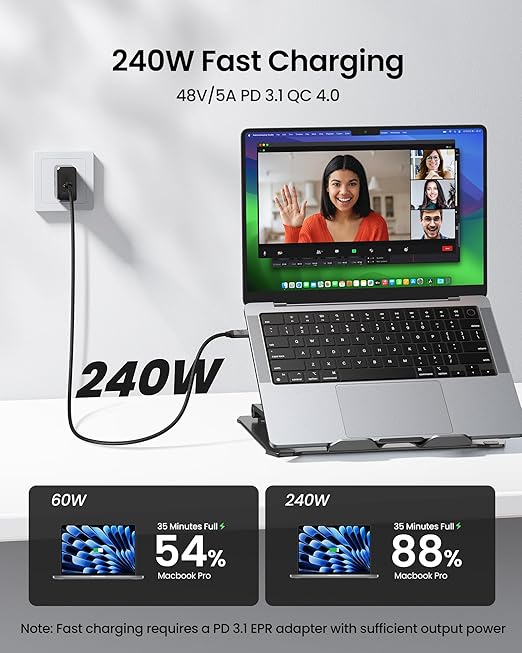 Silkland USB C Monitor Display Cable 6.6FT [4K@144Hz/60Hz 8K@30Hz], USB C 3.2 Gen 2x2 Video Cable, 20Gbps Data Transfer, 240W PD Fast Charge, Compatible with iPhone 16, MacBook Pro, iPad