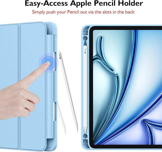 iMieet iPad Air 11 Inch Case M4/M3/M2(2026/2025/2024), iPad Air 5th/4th Generation Case 2022/2020 10.9 Inch with Pencil Holder,Trifold Stand Smart Case with Soft TPU Back(Azure Blue)