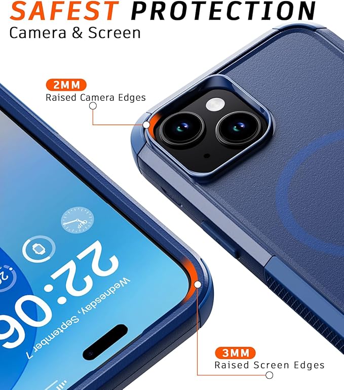 Diverbox for iPhone 15 Case [Compatible with MagSafe] [Shockproof] [Dropproof] [with Screen Protector ] Heavy Duty Protection Phone Case Cover for Apple iPhone 15 2023 6.1 inch (Blue)