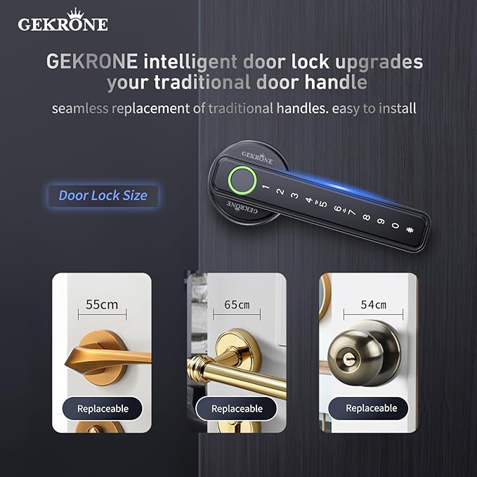 Fingerprint Smart Lever Lock TUYA APP Control Keyless Entry Bluetooth Touchscreen Indoor Handle Biometric Electronic Digital Door Knob with Keypad Suitable for Hotel Office Apartment Bedroom