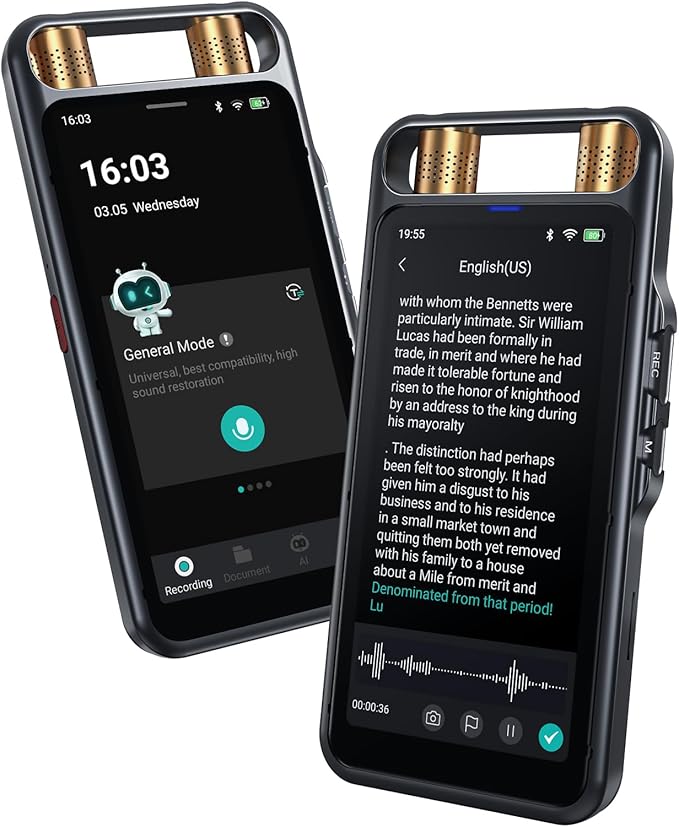 AI Voice Recorder with Playback, Digital Voice Recorder with Transcription to Text, Summary, Translation, Full Touchscreen Recorder Device for Meetings, Lectures, Interviews with 80GB Memory