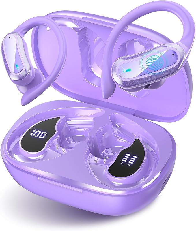 Wireless Earbuds Bluetooth 5.4 Headphones, 54H Playtime Stereo Earphones with Noise Cancelling Mic, IPX7 Waterproof, Fast Charging and Comfort Fit Ear Buds for Fitness/Sports/Workouts/Travel Purple