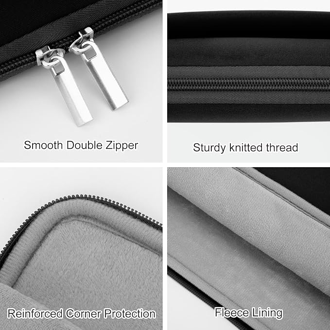 Laptop Sleeve Case with Zipper Accessory Pocket Compatible with 15.6 inches HP Dell Lenovo Asus Acer Padded Computer Pouch Cover Shockproof Protective for 15.6” Laptop/Chromebook/Tablet,Black
