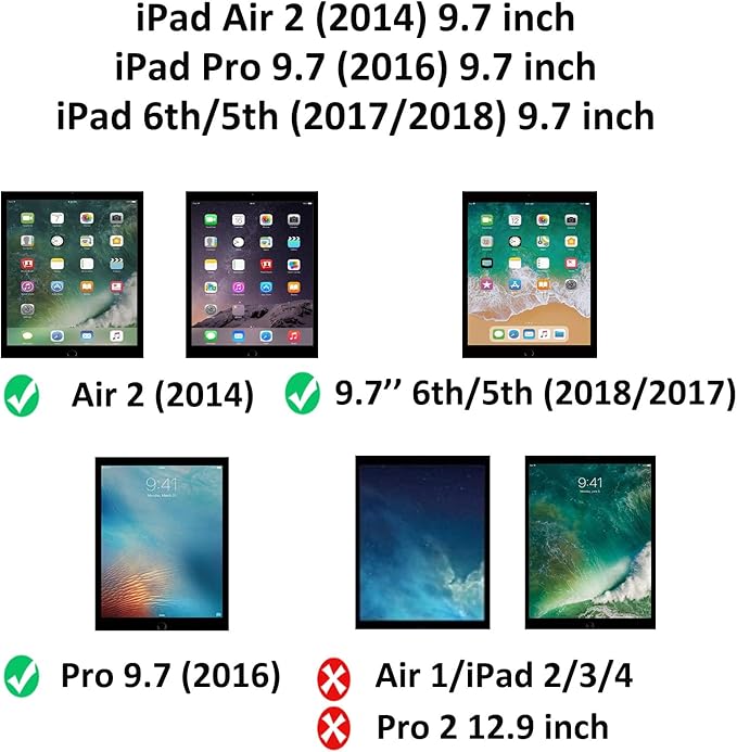 HXCASEAC Rugged Case for iPad Pro 9.7, iPad Air 2, 9.7 inch, Full Body Protective Design with Pencil Holder, Built-in Screen Protector, Rotating Stand, Hand Strap, for iPad Air 2 Hard Case (Black)