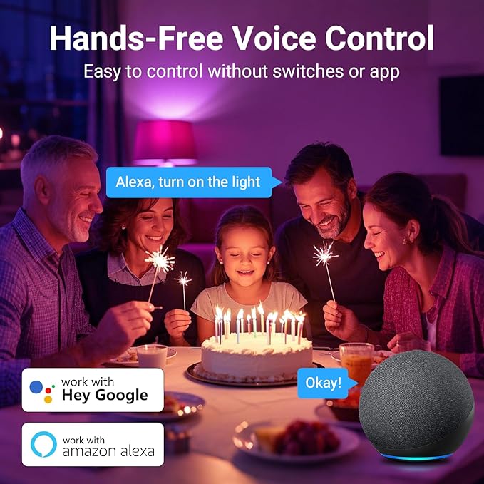 TJOY 10 Pack Smart Alexa Light Bulbs, RGB Bulbs Compatible with Alexa &Google Assistant,Color Changing Light Bulb, 9W(60W Equivalent), A19 E26 800LM, 2.4Ghz WiFi only