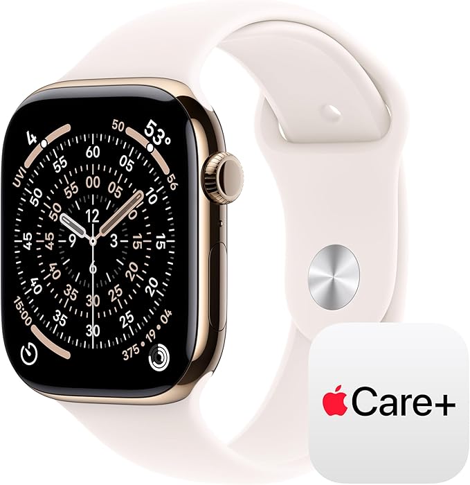 Apple Watch Series 11 [GPS + Cellular 46mm] Smartwatch with Gold Titanium Case with Light Blush Sport Band - M/L. Sleep Score, Fitness Tracker, Health Monitoring with AppleCare+ (2 Years)