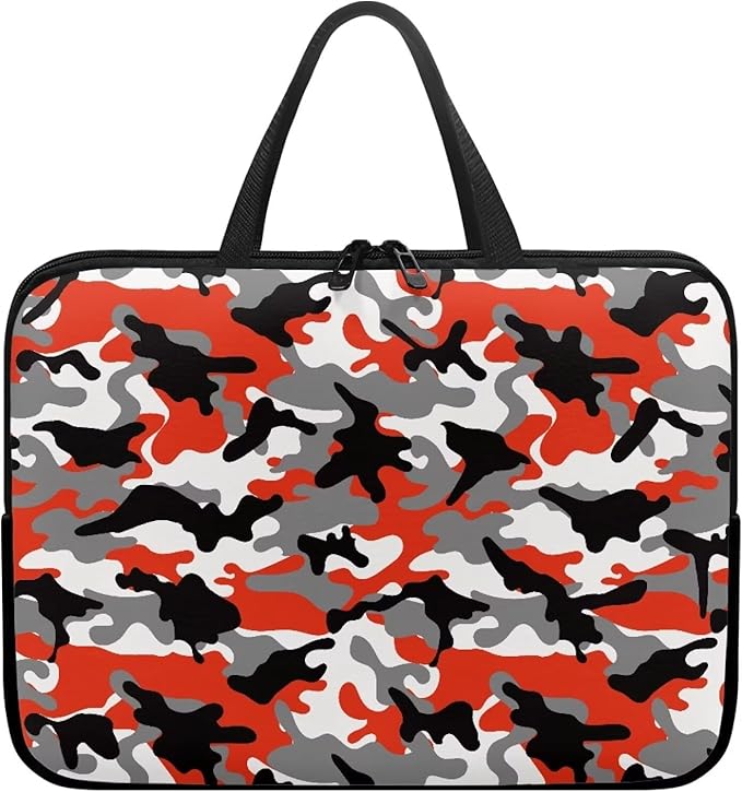 15 Inch Red Camo Laptop Sleeve, Protective Tablet Case with Handle, Water Resistant Zipper Computer Bag Carrying Case Notebook Cover Messenger Briefcase, Gifts for Men Women