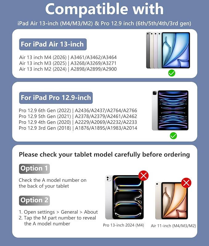 Harvopu for iPad Air 13 Inch & Pro 12.9 Case with Keyboard - Multi-Touch Trackpad, 7 Colors Backlit, Detachable Folio Keyboard Cover for iPad Pro 12.9 (6th, 5th, 4th, 3rd gen), Air 13 M4/M3/M2 (Blue)