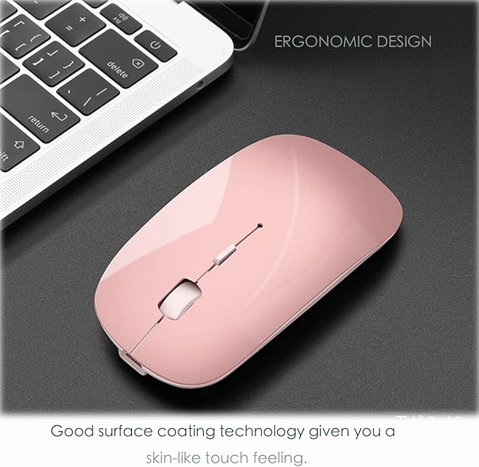 PEIBO Bluetooth 5.2 Mouse, Rechargeable Wireless Mouse for MacBook, iPad Pro, Chromebook, Windows Notebook, DELL, HP PC, Pink
