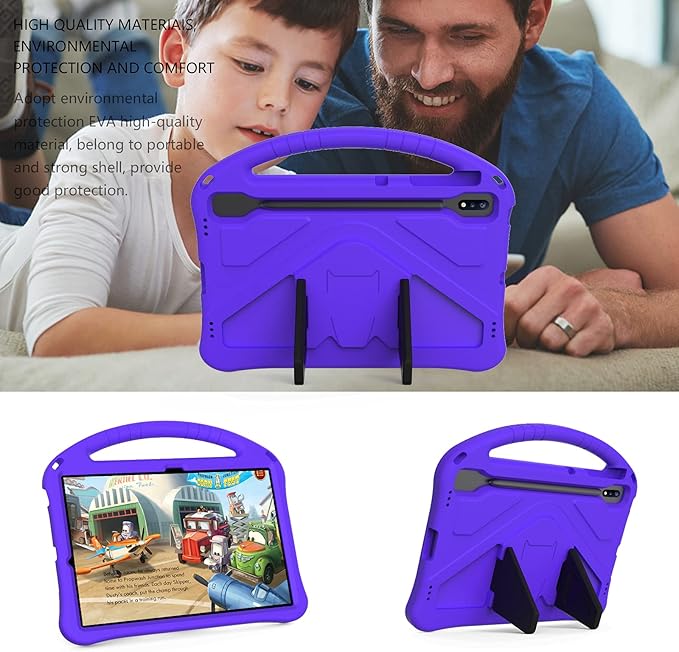Kids Case for Samsung Galaxy Tab S10+/S9+/S8+/S7 FE/S7+/S9 FE+ 12.4", Techcircle Light Weight Shock Proof EVA Foam Handle Rugged Stand Protective Case for Galaxy Tab S9 FE Plus/S10 Plus 2024, Purple