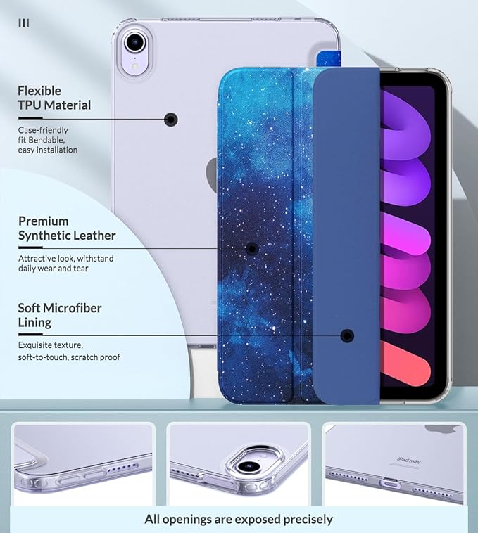 MoKo Case Fit New iPad mini 7 (A17 Pro) 2024, iPad mini 6th Generation Case 2021 (8.3-inch), iPad mini 6 Case, Soft TPU Translucent Frosted Back Cover Case for iPad mini 7th, Blue Starry Sky