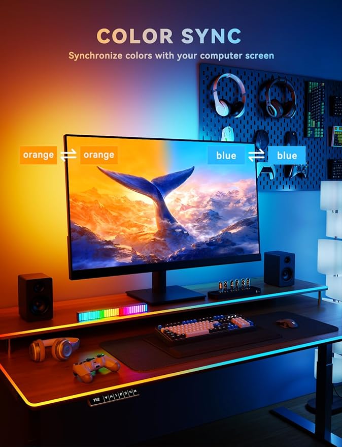 Soleil X6 LED Monitor Backlight for PC & Mac, Strip Light Sync to 24″-34″ Screens, Ambient Lighting for Games/Movies/Music, Dual USB Ports, Software Control (4-Sides for 24″ Monitors)