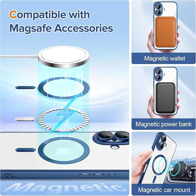 Hython Magnetic Clear for iPhone 17 Case with Camera Lens Protector [Compatible with MagSafe] Luxury Plating Edge Slim Soft TPU Cover Protective Phone Case for iPhone 17 6.3", Matte Deep Blue