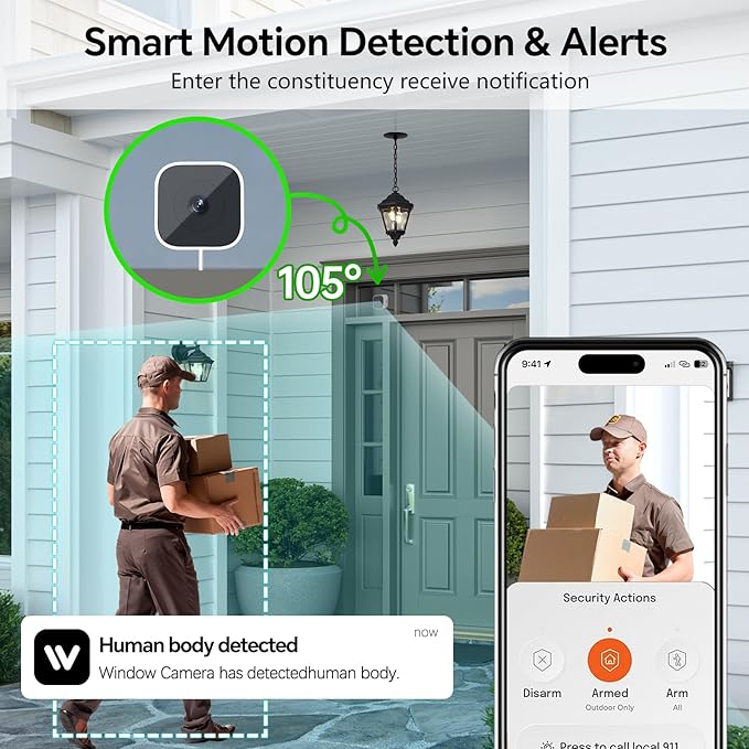 3MP Window Cameras for Home Security,Security Camera, 2K Full Color Night Vision, AI Human & Motion Detection, 24/7 Recording, Two-Way Audio, Easy Installation (White)