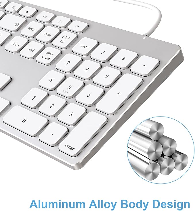 9H Aluminum USB Wired Keyboard with Numeric Keypad for Mac Pro, Mini Mac, iMac, iMac Pro, MacBook Pro/Air, Laptop and PC Computer