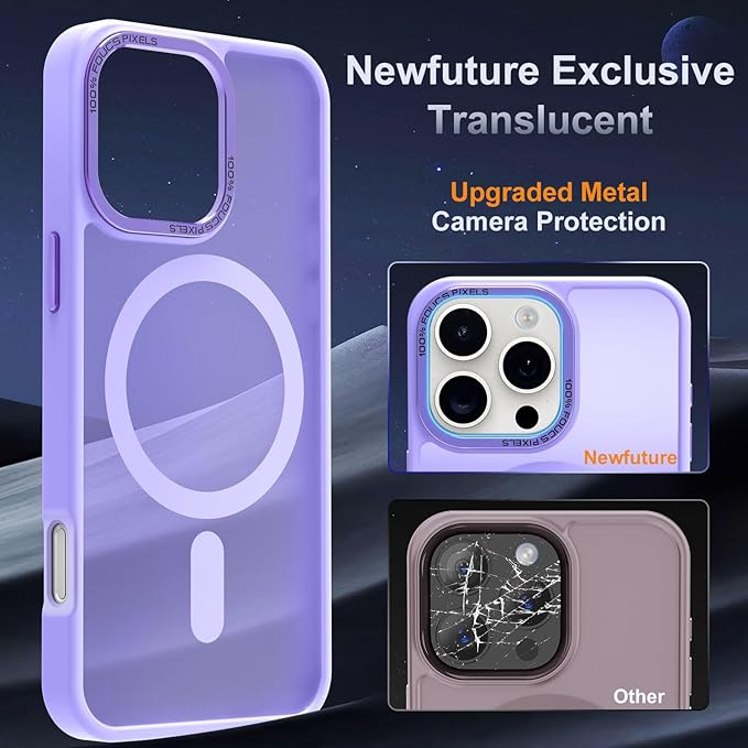 Newfuture Designed for iPhone 16 Pro Case with Magnetic [13 FT Military Drop Protection] [Compatible with Magsafe] Slim Translucent Matte Shockproof with Anti-Fingerprint Phone Case,Lilac Purple