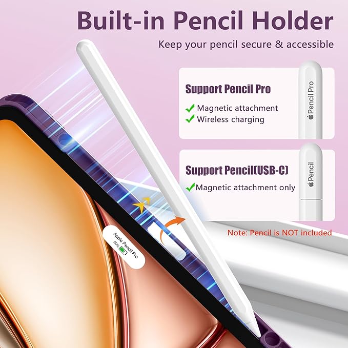 Wenlaty for iPad Air 13 Inch Case M4/M3/M2 (2026/2025/2024) with Pencil Holder, Slim Trifold Stand Protective Cover for iPad Air 13 Case with Clear Transparent Back, Auto Wake/Sleep -BerryPurple
