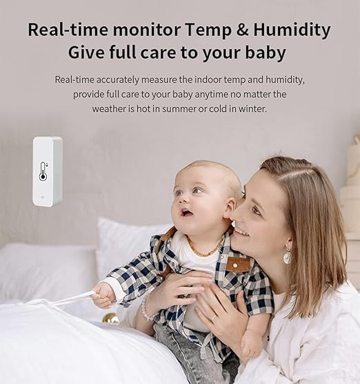 WiFi Humidity Temperature Monitor: Smart Hygrometer Thermometer for Remote Monitor and Alert, High Precision Indoor Thermometer with TUYA App, No Hub Required, Compatible with Alexa (1-Pack)