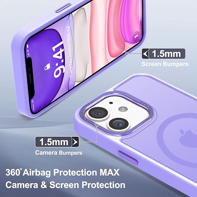 Newfuture Designed for iPhone 11 Case with Strong Magnetic [13 FT Military Drop Protection] [Compatible with Magsafe] Slim Translucent Matte Shockproof with Anti-Fingerprint Phone Case, Lilac Purple