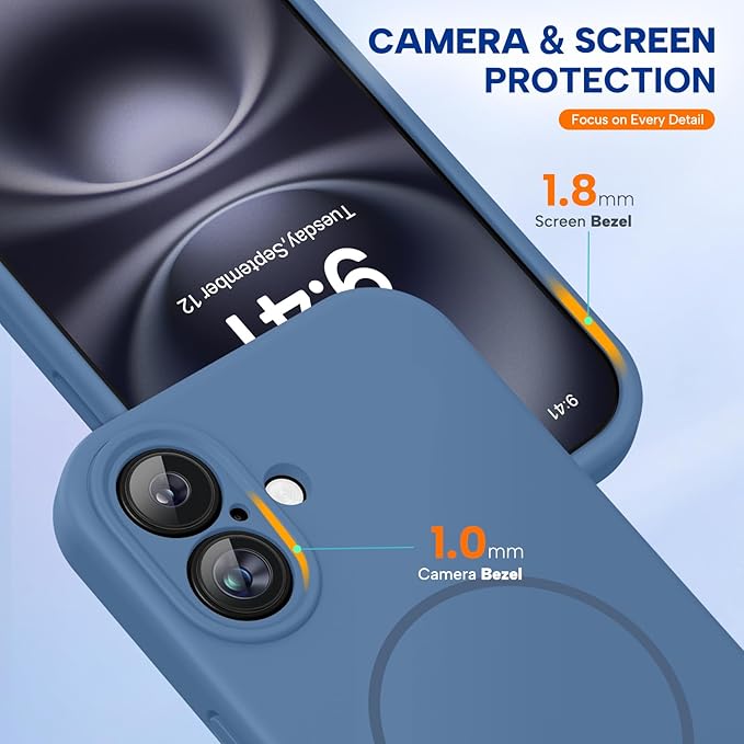 Miracase Magnetic for iPhone 16 Plus Case, [Soft Anti-Scratch Microfiber Lining], Compatible with MagSafe, Liquid Silicone Shockproof Drop Protection Phone Case for 16 Plus,Glass Blue