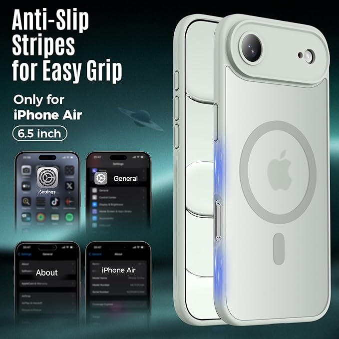 Symcele Designed for iPhone Air Case, Compatible with MagSafe, [Camera Protection] [15FT Military Drop Protection] Shockproof Translucent Matte Anti-Slip Thin Slim Phone Case, 6.5", Calke Green