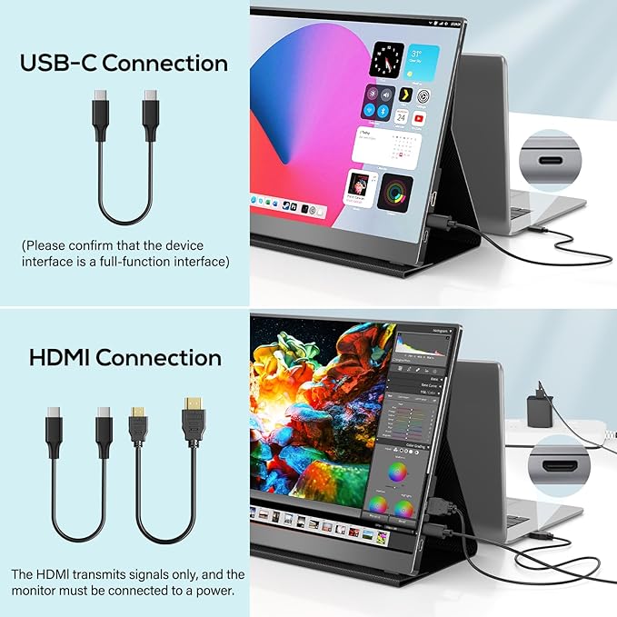 18.5 Inch Portable Monitor, FHD 120Hz IPS HDR 125% sRGB USB-C HDMI External Travel Monitor with Built-in Speakers, VESA Compatible for Laptop MacBook PC Surface PS5 Xbox
