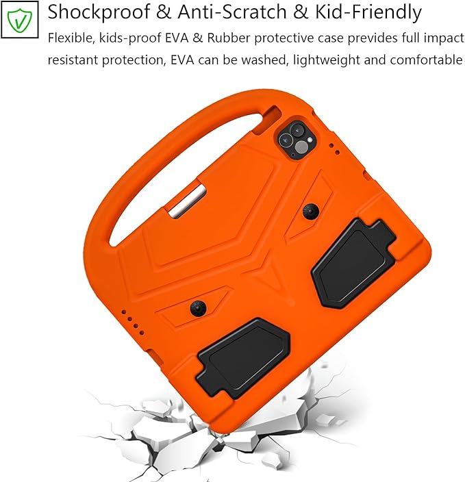 Kids Case for Apple iPad Air 11-inch M3 (2025) /M2 (2024) with Pencil Holder/Handle/Kickstand Lightweight Soft EVA Foam Shockproof Stand Tablet Cover for iPad Air 11" M3/M2, Orange Bird