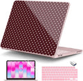DONGKE for MacBook Neo 13 Inch Case 2026 (Model A3404, A18 Pro chip), Stylish Pattern Protective Hard Shell with Screen Protector, Keyboard Cover & USB-C Adapter - Burgundy Polka Dots