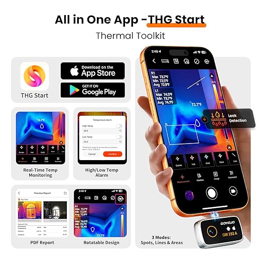 Thermal Imaging Camera for USB-C iPhone/Android/Tablet/pad, Thermal Camera 192x192 Super X³IR Resolution for Waterleak HVAC Electrical Automotive Home Insulation Inspections -4°F~752°F