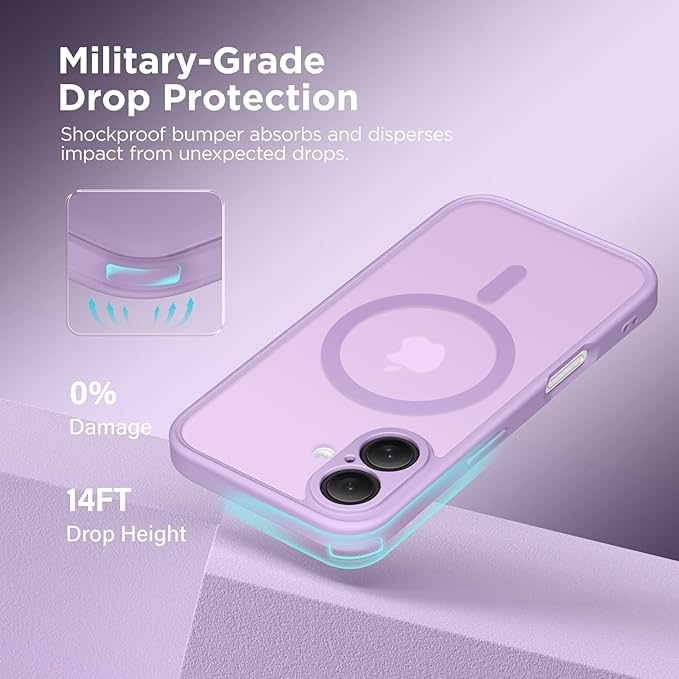 CAPRARO Magnetic Compatible with iPhone 16 Case, Upgraded [Full Camera Protection] [Compatible with MagSafe] Protective Translucent Matte Women Girl Phone Case Cover, Elegant Purple