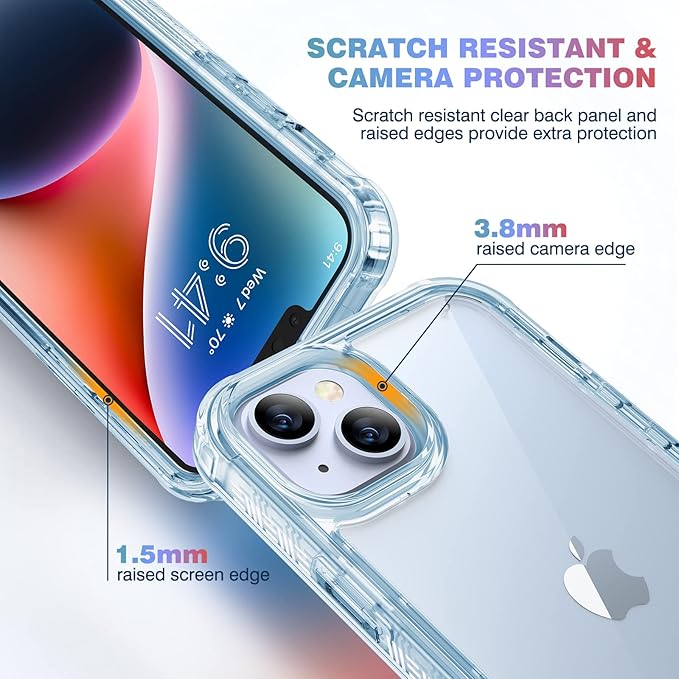 Diaclara Designed for iPhone 14 Plus Case, Full Body Rugged Case with Built-in Touch Sensitive Anti-Scratch Screen Protector, with Camera Lens Protector for iPhone 14 Plus 6.7" (Clear Blue)
