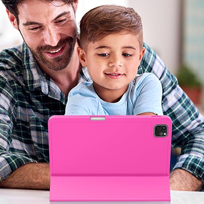 ZryXal iPad Pro 11 Inch Case (M5) 2025/ (M4) 2024 (Model: A2836/A2837/A3006), Trifold Stand Smart Cover with Pencil Holder and Soft TPU Back, Auto Wake/Sleep (Rose Red)