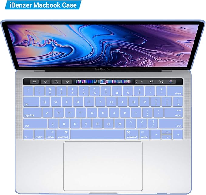 IBENZER Compatible with MacBook Pro 15 Inch Case A1990 A1707, Hard Shell Case with Keyboard Cover & Type C Adapter for Mac Pro 15 Touch Bar, Serenity Blue, T15SRLL+1TC