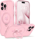 CAPRARO for iPhone 16 Pro Max Case with 360° Spin Magnetic Stand for Women, [Compatible with MagSafe] [Full Camera Protection] Cute Wave Translucent Matte Case for iPhone 16 Pro Max, Peach Pink