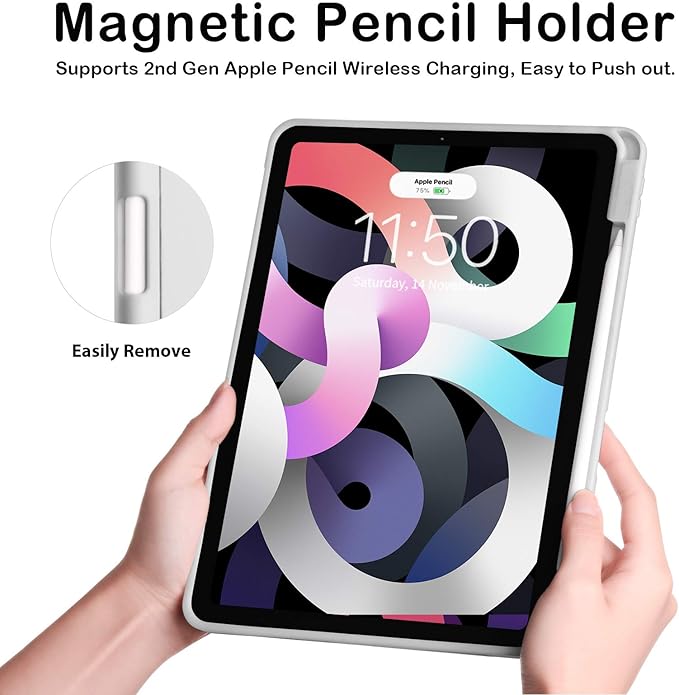 Cases for iPad Pro 12.9 Case 6th/5th/4th Generation (2022/2021/2020) with Pencil Holder [Apple Pencil Wireless Charging] Soft TPU Smart Tri-fold Stand Protective Cover(Light Grey)