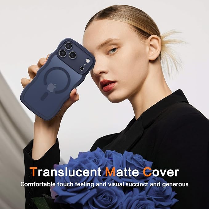 BENTOBEN Magnetic for iPhone 17 Pro Case, Cute Wavy Full Camera Protection [Compatible with MagSafe] Matte Anti-Slip Bumper Women Girls Boys Protective Cover for 17 Pro 6.3", Deep Blue