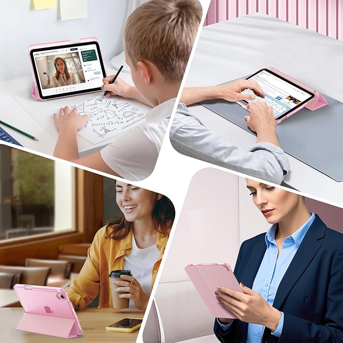 MoKo for iPad mini 7 A17 Pro Case 2024, iPad mini 6th Generation Case 8.3 Inch 2021 with Pencil Holder, Slim Light Trifold Smart Protective Cover with Hard PC Translucent Back Shell, Pink