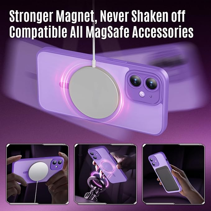 Symcele Designed for iPhone 12 Case, Compatible with MagSafe, with Privacy Screen Protectors X2, [Camera Protection] [15FT Military Drop Protection] Shockproof Phone Case, 6.1", Light Purple