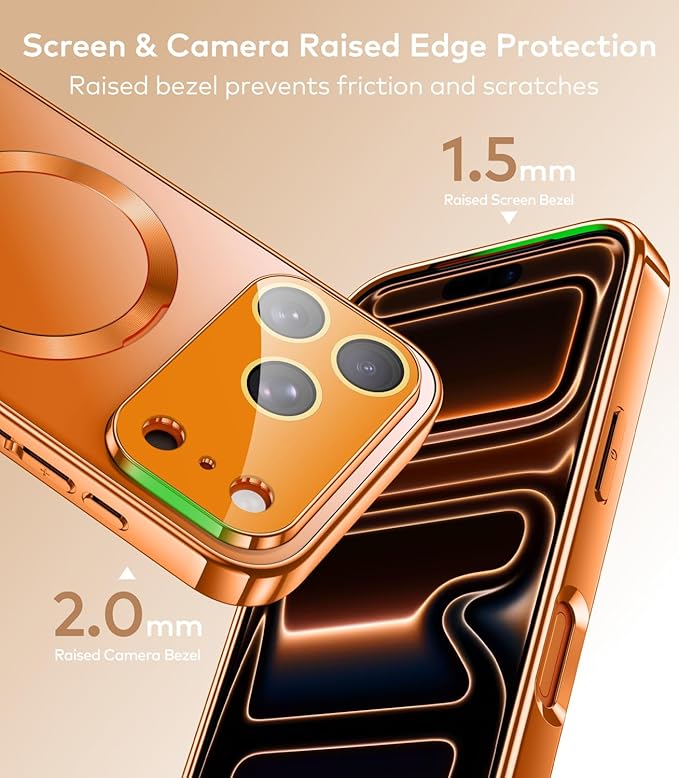 TOBOVON Magnetic for iPhone 17 Pro Case with Ring Stand, Fits MagSafe, with Built-in Camera Cover, Slim Electroplated Shockproof Phone Case, Orange