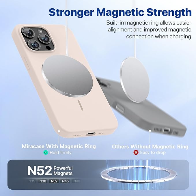 Miracase Magnetic for iPhone 15 Pro Max Case, [Soft Anti-Scratch Microfiber Lining], Compatible with MagSafe, Liquid Silicone Case Shockproof Drop Protection Phone Case for 15 ProMax, Sand
