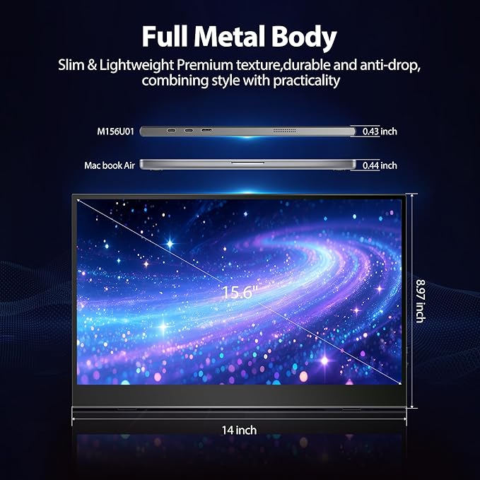 4K Portable Monitor - 15.6 Inch 3840×2160 Resolution, 100% sRGB, IPS Screen with Built-in Speakers, USB-C/HDMI Connectivity, External Second Monitor for Laptop/MacBook/Switch/PS5/PS4/Xbox