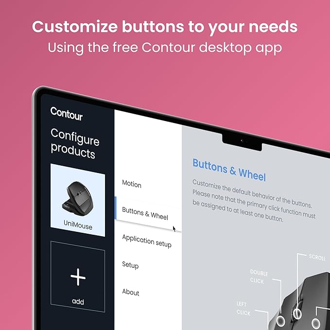 Contour Unimouse Ergonomic Vertical Mouse Adjustable 35°-70° Tilt Angle, 6 Programmable Buttons for Productivity, Customizable Thumb Rest for Wrist Pain Relief | Plug & Play Mac/PC - Wireless - Left