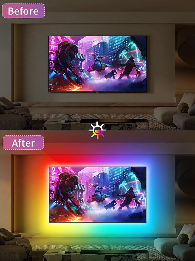 Tyute TV LED Lights, 13.1ft LED Lights for 40-65 Inch TV Behind Lighting, RGB Color Changing TV Backlight with APP & Remote Control, Music Sync USB LED Strip Light for Bedroom Gaming Room Decor